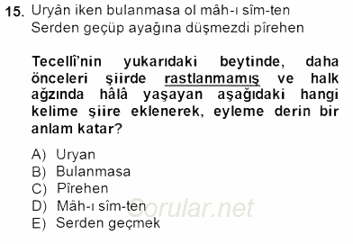XVII. Yüzyıl Türk Edebiyatı 2014 - 2015 Ara Sınavı 15.Soru