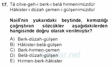 XVII. Yüzyıl Türk Edebiyatı 2014 - 2015 Ara Sınavı 17.Soru