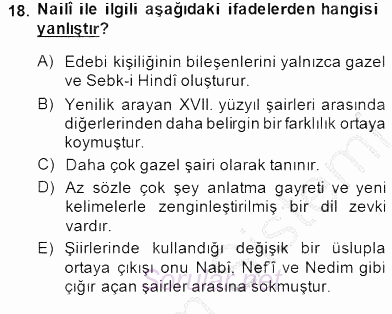 XVII. Yüzyıl Türk Edebiyatı 2014 - 2015 Ara Sınavı 18.Soru
