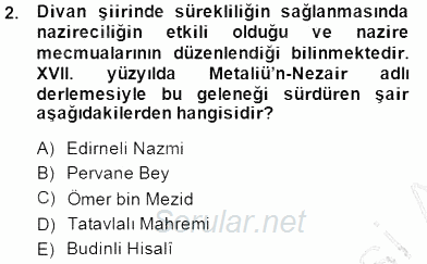 XVII. Yüzyıl Türk Edebiyatı 2014 - 2015 Ara Sınavı 2.Soru