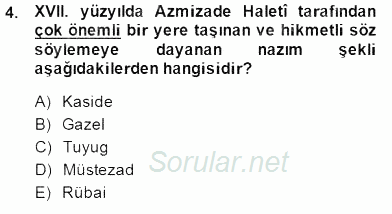 XVII. Yüzyıl Türk Edebiyatı 2014 - 2015 Ara Sınavı 4.Soru