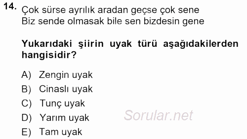 Halk Edebiyatına Giriş 1 2013 - 2014 Ara Sınavı 14.Soru
