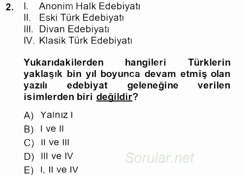 Halk Edebiyatına Giriş 1 2013 - 2014 Ara Sınavı 2.Soru