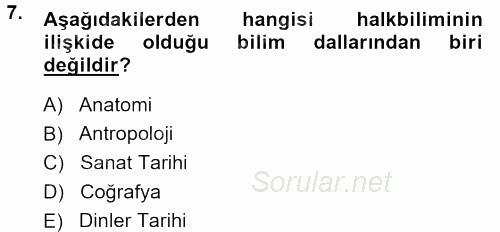 Halk Edebiyatına Giriş 1 2013 - 2014 Ara Sınavı 7.Soru