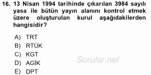 Atatürk İlkeleri Ve İnkılap Tarihi 2 2015 - 2016 Tek Ders Sınavı 16.Soru