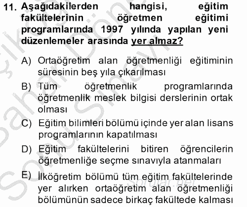 Türk Eğitim Tarihi 2014 - 2015 Dönem Sonu Sınavı 11.Soru