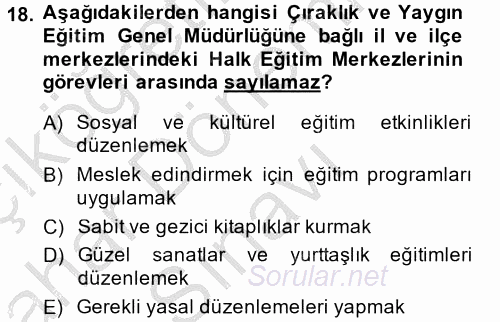 Türk Eğitim Tarihi 2014 - 2015 Dönem Sonu Sınavı 18.Soru