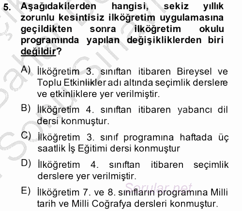 Türk Eğitim Tarihi 2014 - 2015 Dönem Sonu Sınavı 5.Soru