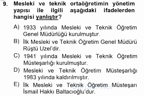 Türk Eğitim Tarihi 2014 - 2015 Dönem Sonu Sınavı 9.Soru