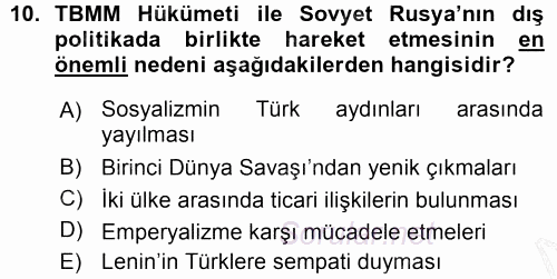 Türk Dış Politikası 1 2015 - 2016 Ara Sınavı 10.Soru