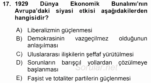 Türk Dış Politikası 1 2015 - 2016 Ara Sınavı 17.Soru