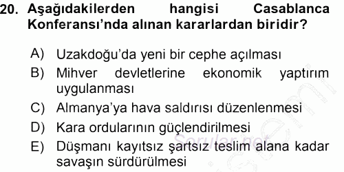 Türk Dış Politikası 1 2015 - 2016 Ara Sınavı 20.Soru