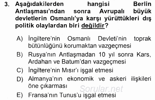 Türk Dış Politikası 1 2015 - 2016 Ara Sınavı 3.Soru