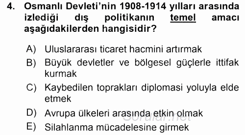 Türk Dış Politikası 1 2015 - 2016 Ara Sınavı 4.Soru