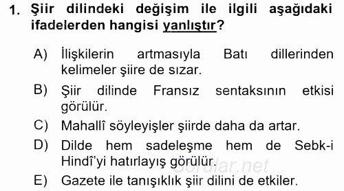 XIX. Yüzyıl Türk Edebiyatı 2015 - 2016 Tek Ders Sınavı 1.Soru