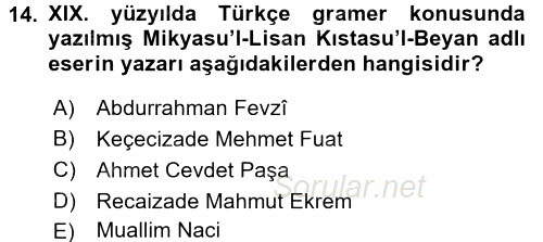 XIX. Yüzyıl Türk Edebiyatı 2015 - 2016 Tek Ders Sınavı 14.Soru