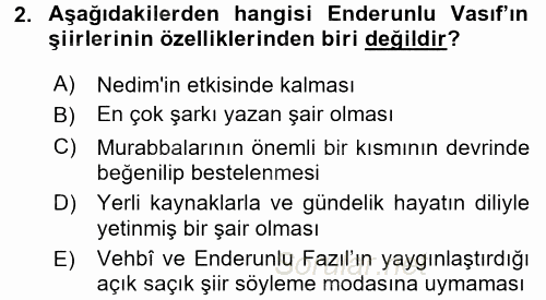 XIX. Yüzyıl Türk Edebiyatı 2015 - 2016 Tek Ders Sınavı 2.Soru