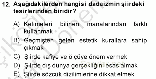 Batı Edebiyatında Akımlar 2 2014 - 2015 Ara Sınavı 12.Soru