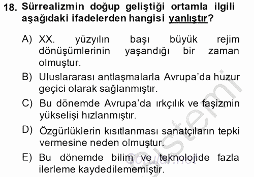 Batı Edebiyatında Akımlar 2 2014 - 2015 Ara Sınavı 18.Soru