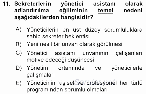 Yönetici Asistanlığı 2015 - 2016 Ara Sınavı 11.Soru