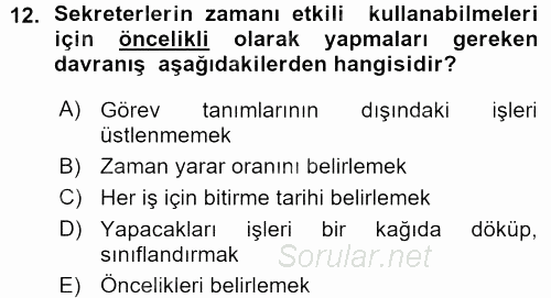 Yönetici Asistanlığı 2015 - 2016 Ara Sınavı 12.Soru