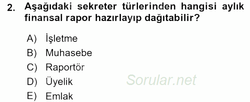 Yönetici Asistanlığı 2015 - 2016 Ara Sınavı 2.Soru