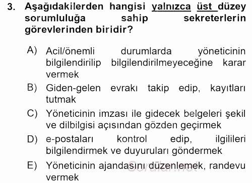 Yönetici Asistanlığı 2015 - 2016 Ara Sınavı 3.Soru