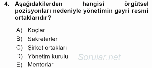 Yönetici Asistanlığı 2015 - 2016 Ara Sınavı 4.Soru