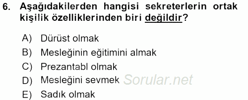 Yönetici Asistanlığı 2015 - 2016 Ara Sınavı 6.Soru