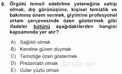 Yönetici Asistanlığı 2015 - 2016 Ara Sınavı 9.Soru