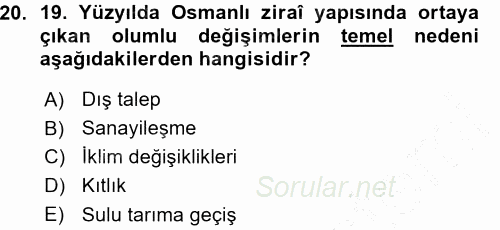 Osmanlı İktisat Tarihi 2015 - 2016 Ara Sınavı 20.Soru