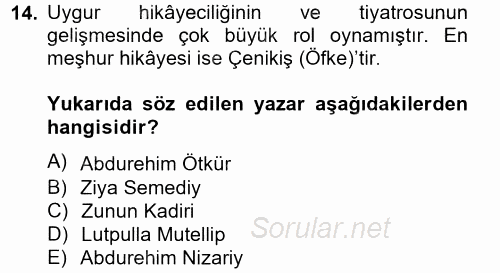 Çağdaş Türk Edebiyatları 2 2013 - 2014 Tek Ders Sınavı 14.Soru