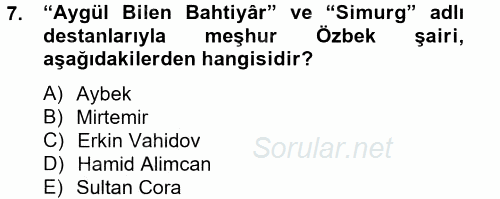 Çağdaş Türk Edebiyatları 2 2013 - 2014 Tek Ders Sınavı 7.Soru