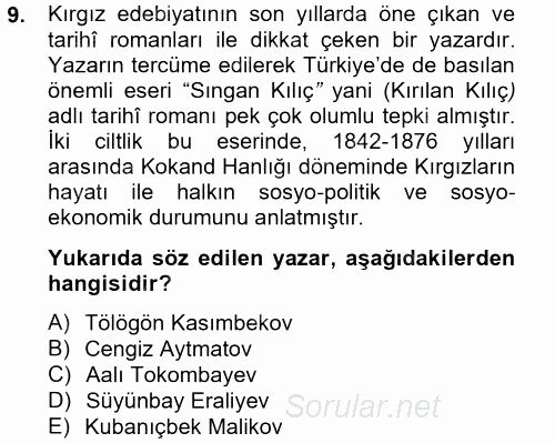 Çağdaş Türk Edebiyatları 2 2013 - 2014 Tek Ders Sınavı 9.Soru