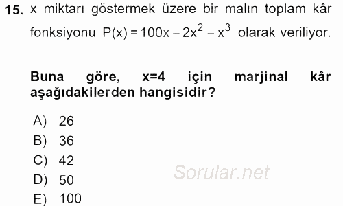 Matematik 1 2015 - 2016 Tek Ders Sınavı 15.Soru