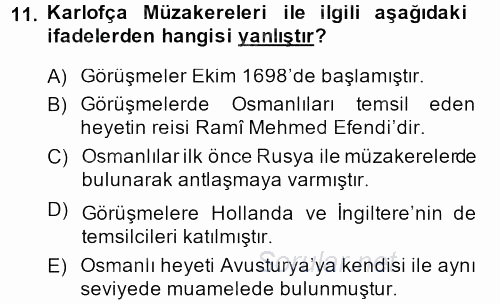 Osmanlı Tarihi (1566-1789) 2013 - 2014 Dönem Sonu Sınavı 11.Soru