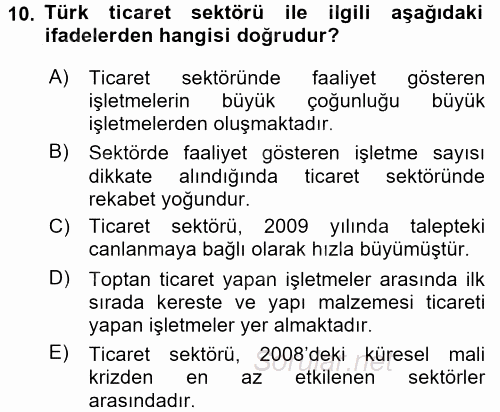 Türkiye Ekonomisi 2015 - 2016 Dönem Sonu Sınavı 10.Soru