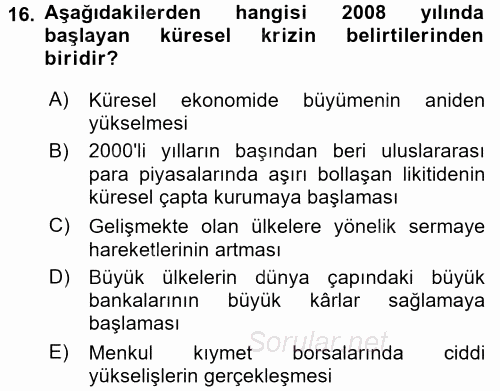Türkiye Ekonomisi 2015 - 2016 Dönem Sonu Sınavı 16.Soru