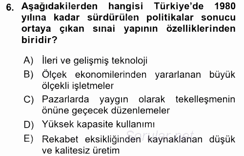 Türkiye Ekonomisi 2015 - 2016 Dönem Sonu Sınavı 6.Soru