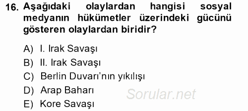 Diş Politika Analizi 2013 - 2014 Ara Sınavı 16.Soru