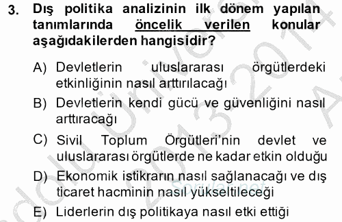 Diş Politika Analizi 2013 - 2014 Ara Sınavı 3.Soru
