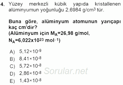 Genel Kimya 2 2015 - 2016 Dönem Sonu Sınavı 4.Soru