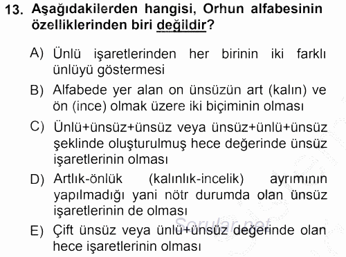 Orhon Türkçesi 2012 - 2013 Ara Sınavı 13.Soru