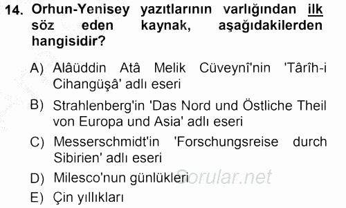 Orhon Türkçesi 2012 - 2013 Ara Sınavı 14.Soru