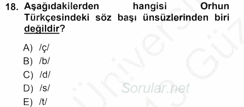 Orhon Türkçesi 2012 - 2013 Ara Sınavı 18.Soru