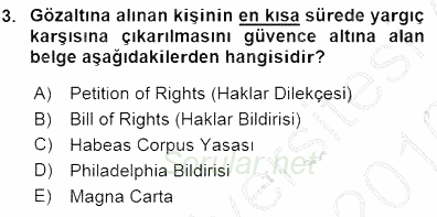 Temel İnsan Hakları Bilgisi 1 2015 - 2016 Dönem Sonu Sınavı 3.Soru