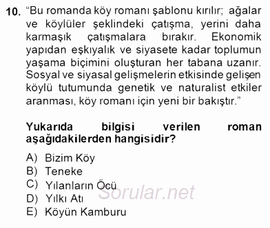 Çağdaş Türk Romanı 2014 - 2015 Ara Sınavı 10.Soru