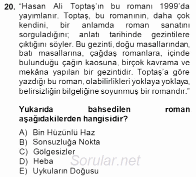 Çağdaş Türk Romanı 2014 - 2015 Ara Sınavı 20.Soru