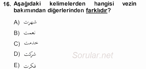 Osmanlı Türkçesi Grameri 1 2013 - 2014 Ara Sınavı 16.Soru