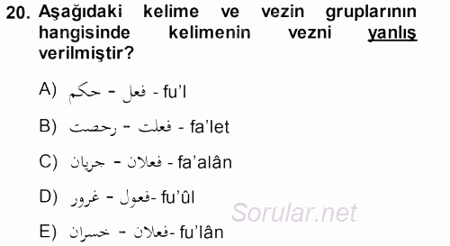 Osmanlı Türkçesi Grameri 1 2013 - 2014 Ara Sınavı 20.Soru